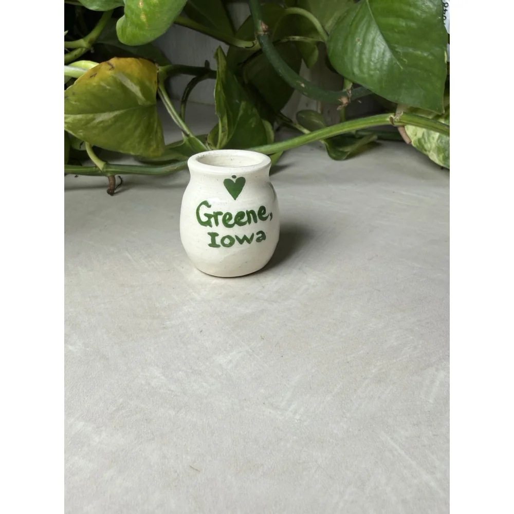 Mini Pottery Bud Vase Greene Iowa Souvenir 2003 Signed Hand Painted Stoneware